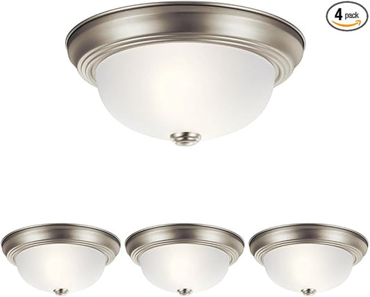 Kichler 8111NI Flush Mount Round Glass Ceiling Lighting, Brushed Nickel 2-Light (12" W x 7" H) 120 Watts (Pack of 4)