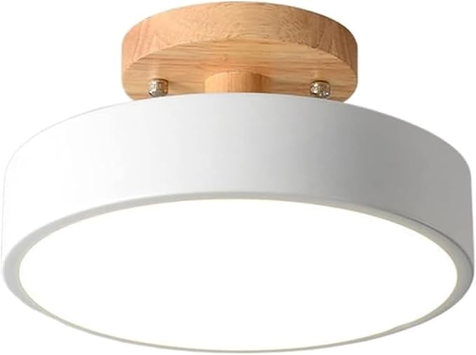 KISAD Nordic Modern and Minimalism Round Ceiling Lights Acrylic Shade Semi Flush Mount Ceiling Lamp Iron Frame Three-Color Mode Ceiling Light Fixture for Bedroom Living Room Entryway(White)
