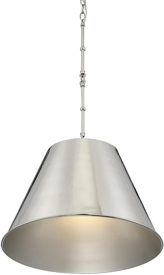 Savoy House 7-131-1-109 Alden Traditional Metal Cone Pendant, 1-Light 60 Watt, 18" H x 34" W, Polished Nickel