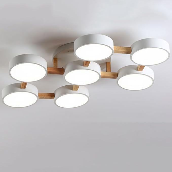 LED Ceiling Light Fixture,40 Inch 7-Lights Modern Ceiling Lights Flush Mount Wooden 84W Chandelier for Living Room Bedroom Kitchen,Dimmable 3000K/4000K/6000K Temperatures Selectable, White