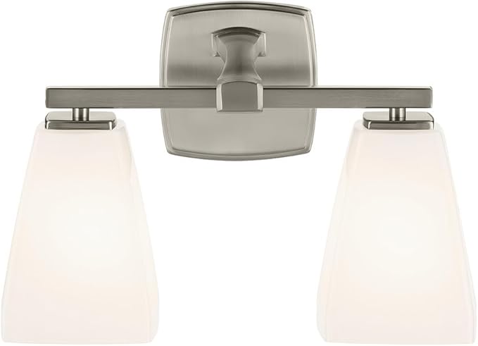 Kichler Marant 2-Light Bathroom Vanity Light Fixture with Opal Glass, 14.25" Modern Wall Mount Light in Brushed Nickel for Bathroom, Powder Room, Over Mirror (14.25" W x 9.5" H), 55215NI