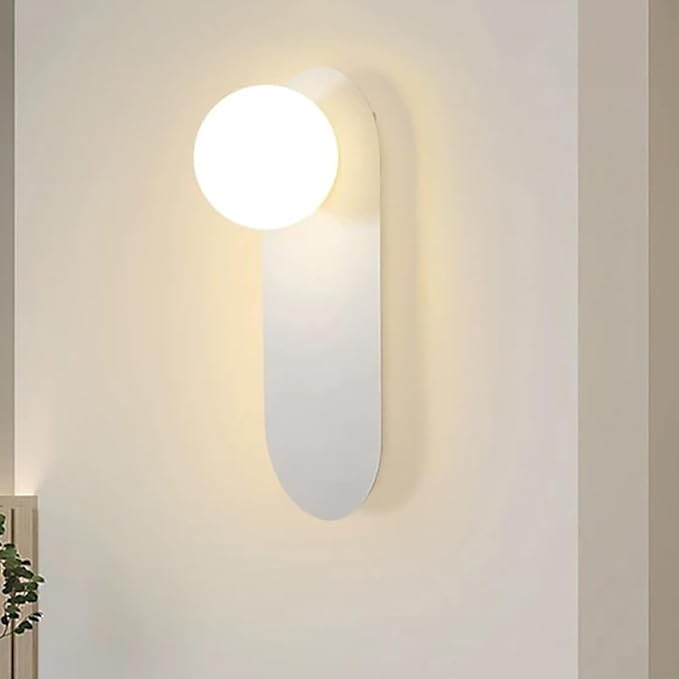 White Bathroom Vanity Light Fixture,Glass Wall Lamp with Sphere Lampshade,Hardwired Hallway Light Fixture,Modern Wall Sconce for Bedside Corridor and Living Room