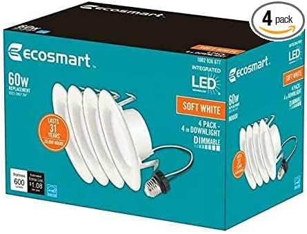 EcoSmart 4 in. White Integrated LED Recessed Trim Soft White 4-Pack