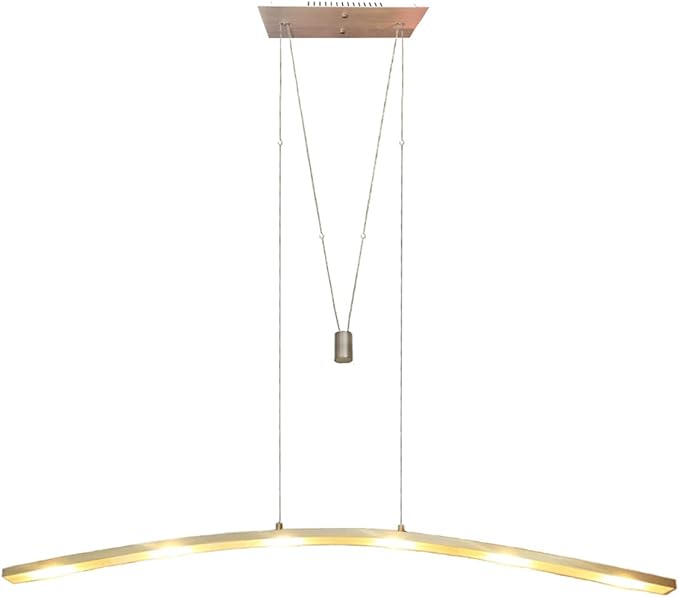 YIFONTIN LED Island Pendant Light Fixture Pulley Streamlined Cambered Chandelier Modern Warm Lamp 27W 47.5" Width for Dinning Reading Room Kitchen Island Restaurant Housewarming, Brushed Aluminum.