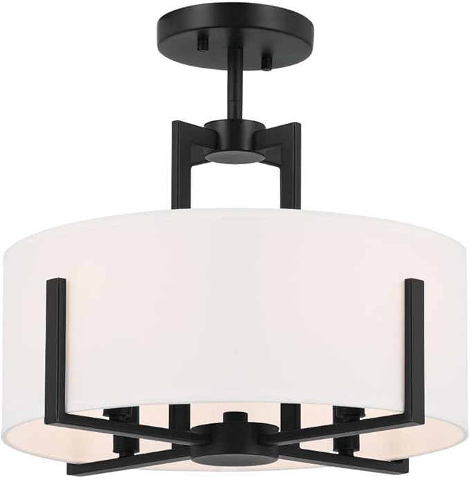 Kichler Malen 52591BK Convertible Semi-Flush 4-Light 15.5˝ with White Fabric Shade in Black