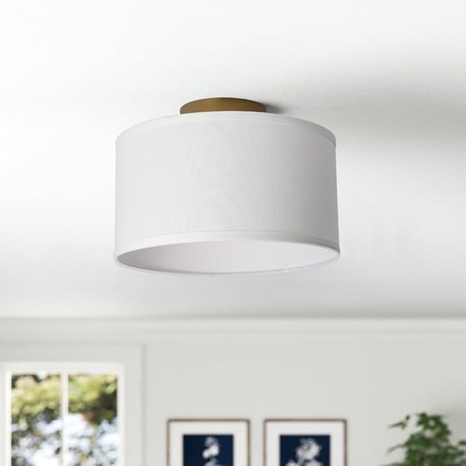 Yosoan White Indoor Hallway Ceiling Light Fixture, 1-Light Antique Brass Vanity Vintage Semi Flush Mount Light Retro Night Lamp for Bedroom Dinning Room Living Room Corridor Kitchen Entryway Passway