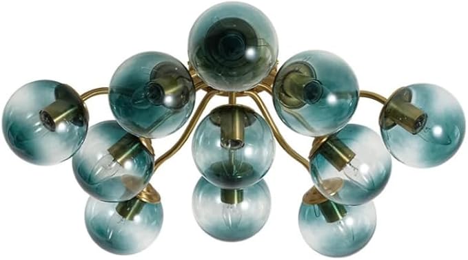 11-Light Bubble Chandelier, Blue Cluster Globe Dining Room Light Fixture with Adjustable Height, Brushed Brass Sputnik Ceiling Light Fixture Modern Chandelier (Blue, 11 Light Ceiling Light)