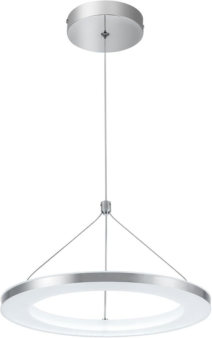 CHYING LED Pendant Lights Kitchen Island, 11.8" 15W Cool White Modern Ring Chandelier, Adjustable Height Silver Hanging Pendant Ceiling Light for Dining Room Bedroom Hallway Entryway, 6500K