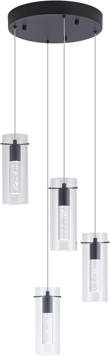 Black Pendant Lights, Modern Pendant Light Kitchen Island Pendant Light Fixtures, Modern Island Light with Bubble for Kitchen, Dimmable Kitchen Chandelier Light Fixture (20W, 4-Light)