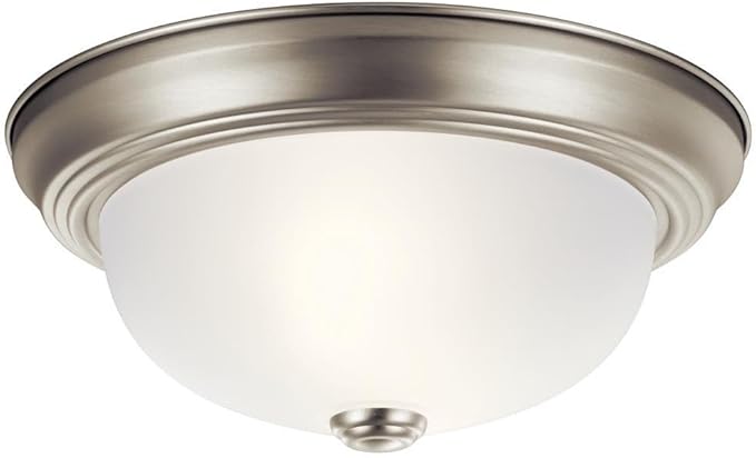 Kichler 8111NI Flush Mount Round Glass Ceiling Lighting, Brushed Nickel 2-Light (12" W x 7" H) 120 Watts