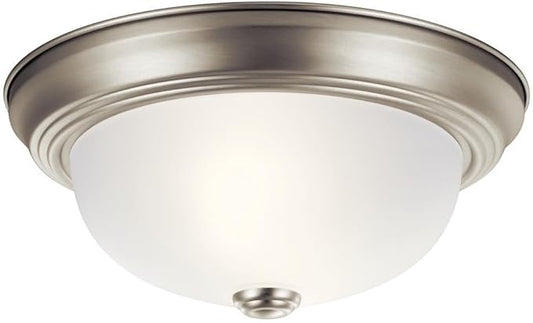 Kichler 8111NI Flush Mount Round Glass Ceiling Lighting, Brushed Nickel 2-Light (12" W x 7" H) 120 Watts