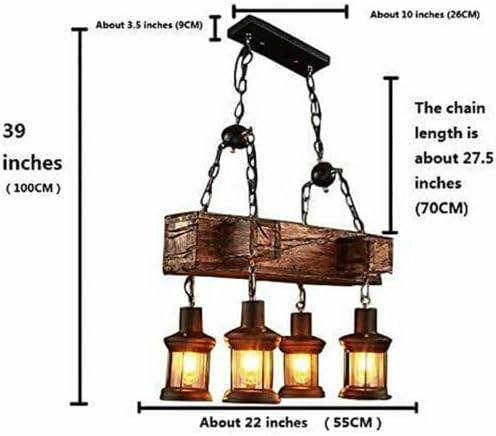 4 Lights Rustic Wood Chandelier, Industrial Vintage Wooden Ceiling Lamp Hanging Pendant Light Retro Suspension Lighting Fixture for Living Dining Room Bedroom Kitchen Restaurant Coffee Shop