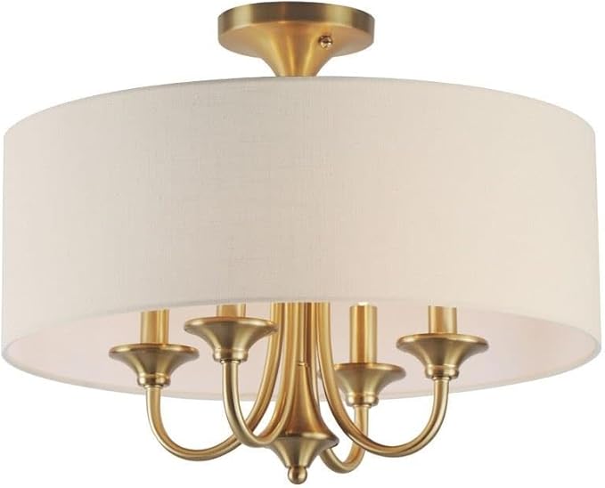 Maxim Lighting Bongo 4-Light Pendant/Semi-Flush Mount | Natural Aged Brass Finish | Linen Shade | Convertible Pendant Ceiling Light | 10013OMNAB
