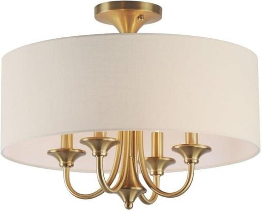 Maxim Lighting Bongo 4-Light Pendant/Semi-Flush Mount | Natural Aged Brass Finish | Linen Shade | Convertible Pendant Ceiling Light | 10013OMNAB