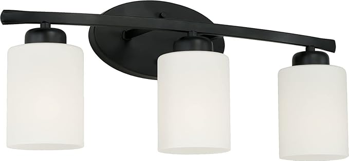 HomePlace by Capital Lighting 115231MB-338 Dixon Modern Soft White Glass Bathroom Vanity Wall Light, 3-Light 300 Total Watts, 9" H x 21" W, Matte Black