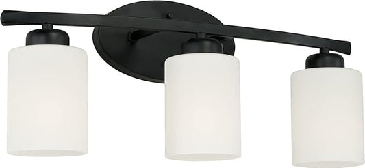 HomePlace by Capital Lighting 115231MB-338 Dixon Modern Soft White Glass Bathroom Vanity Wall Light, 3-Light 300 Total Watts, 9" H x 21" W, Matte Black