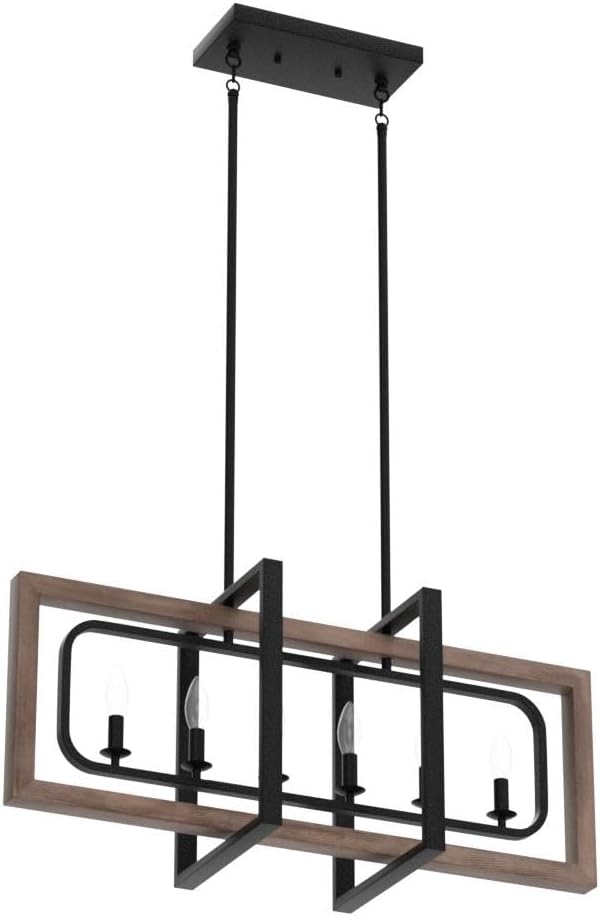 Farmhouse Chandelier Rustic Kitchen Island Light Fixture, Industrial Pendant Lighting Fixtures Wood and Metal for Dining Room Pool Table