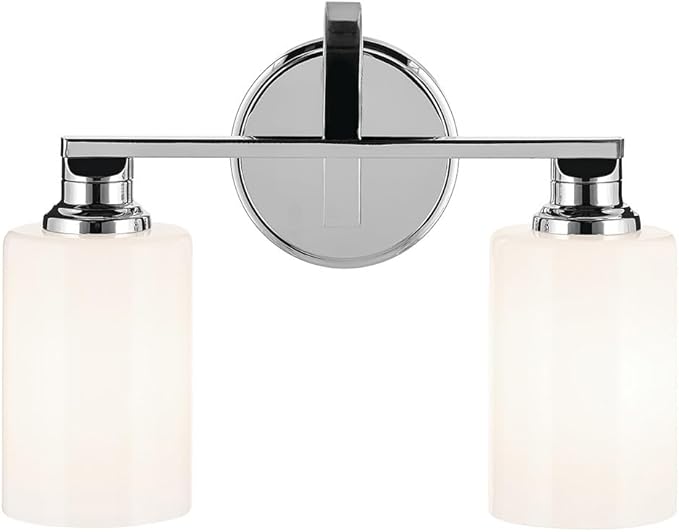 Kichler Gioe 2-Light Bathroom Vanity Light Fixture with Opal Glass, 14.25" Modern Chrome Wall Mount Over Mirror for Powder Room, Damp Rated (14.25" W x 10.5" H), 55225CH