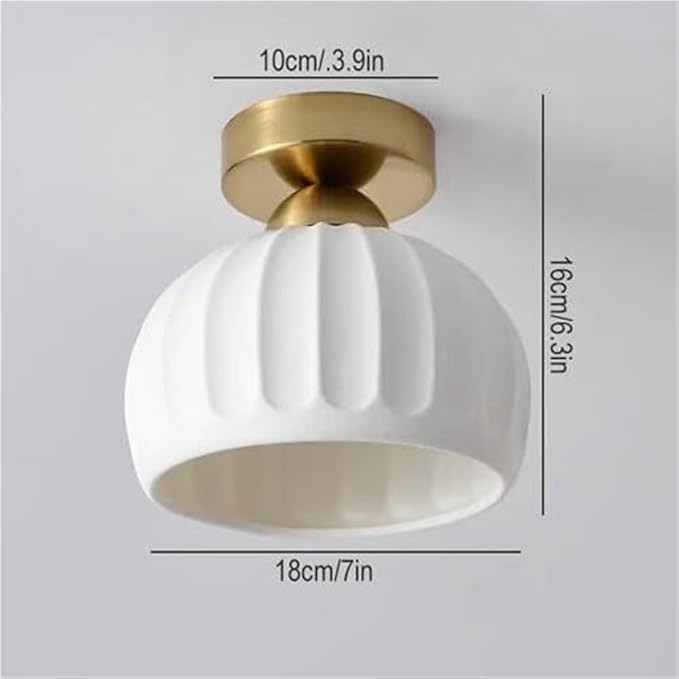 KISAD Modern Minimalist Semi-Flush Mount Ceiling Light Nordic Stripe Ceramics Small Ceiling Lamp Indoor Home Decor Fixture for Hallway Entryway Balcony Closet(Gold)