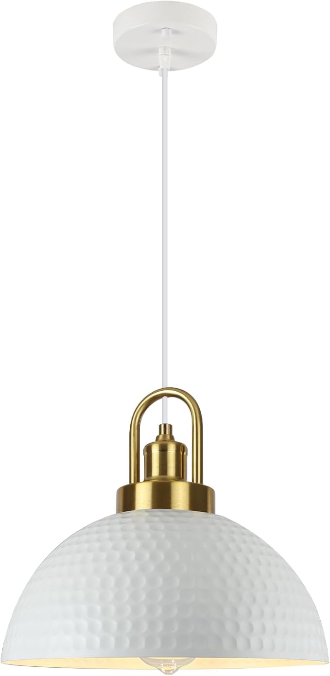 Modern Pendant Light, 11.8" White Pendant Lighting for Kitchen Island, Dining Room, Cafe Bar, Kitchen Pendant Light Fixture, Farmhouse Adjustable Hanging Light, 1 Pack