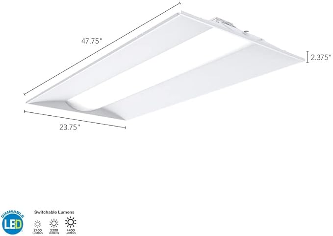 Lithonia Lighting 2x4 LED Troffer Light, Stack Switch LED Drop In Ceiling Light for Dropped Ceiling, 4000/5000/6000 Adjustable Lumens, 3500K/4000K/5000K Switchable Color Temperature, White
