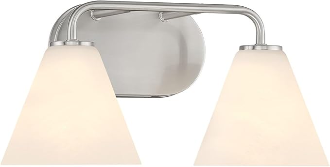 Savoy House 8-2988-2-SN Blair Traditional Vintage White Strie Glass Bathroom Vanity Wall Light, 2-Light 120 Total Watts, 8" H x 16" W, Satin Nickel