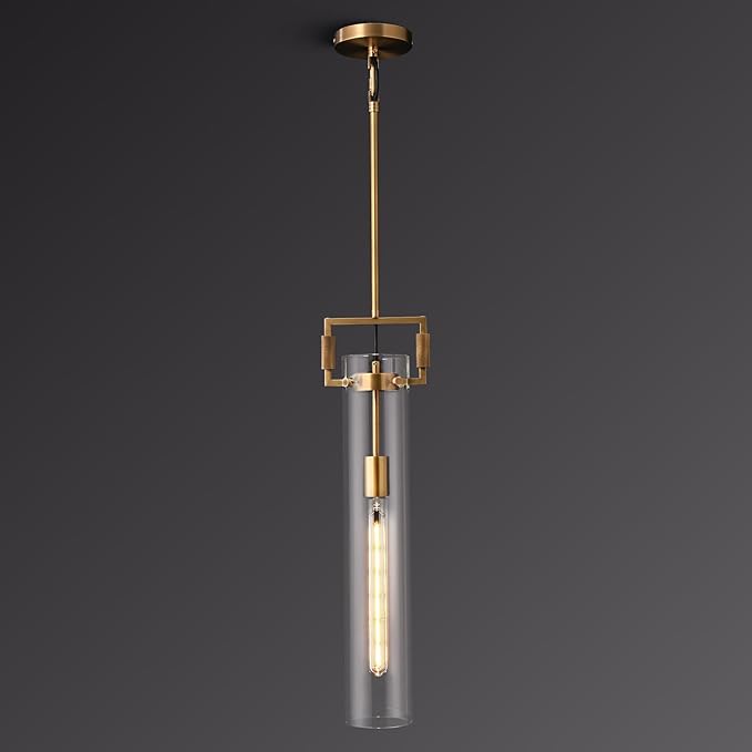 Brass Pendant Light Glass for Kitchen Island 1Pack , Gold Pendant Lights, Adjustable Hanging Chandelier with Glass Shade Modern Pendant Light Fixture for Farmhouse, Dining Room E26 Bulb Included