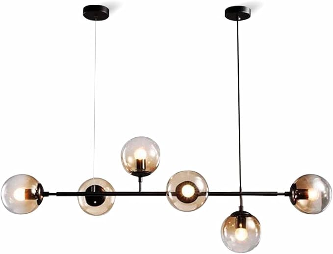 BOKT Modern 6-Light Hanging Light Glass Ball Pendant Light Kitchen Island Linear Pendant Light Dining Room Chandelier for Iving Room Dining Hall
