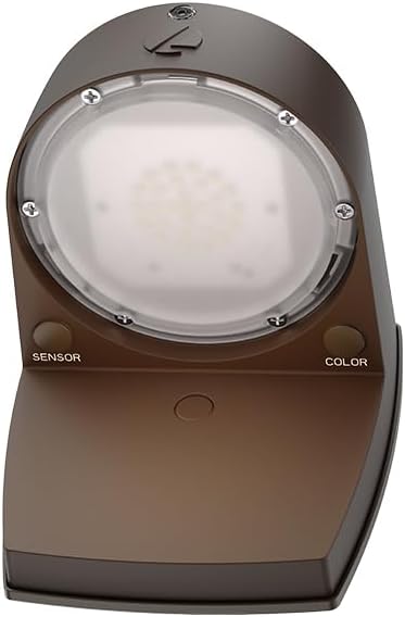 Lithonia Lighting LED Wall Pack Outdoor Light Fixture, Wall Sconce for Doorways and Garages, 3-in-1 Switchable White Light, 3 Diffuser Options, Dusk to Dawn Photocell, 120V, Bronze