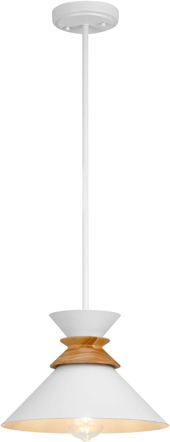 12 Inch White Pendant Lights Kitchen Island Hanging Light Fixtures Adjustable Rod Height Pendant Lighting for Dining Room 1 Pack