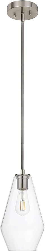 XiNBEi Lighting Pendant Lighting, Modern 1 Light Glass Pendant Light Fixture Brushed Nickel Adjustable Kitchen Pendant Ceiling Light XB-P1228-BN