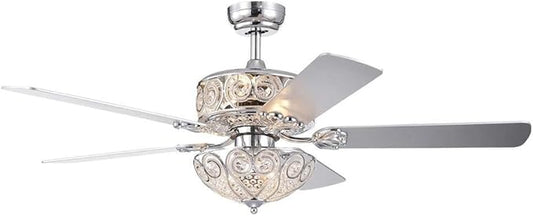 Warehouse of Tiffany CFL-8370REMO/CH Catalina Chrome-Finish 5-Blade 52-inch Crystal (Includes Remote and Light Kit) Ceiling Fan, Silver