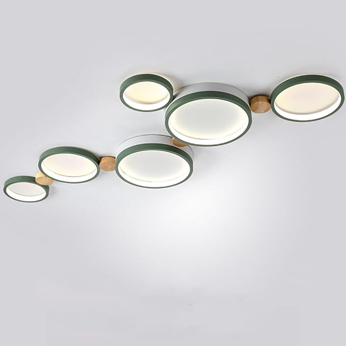 6-Lights LED Ceiling Light Fixture,42 Inch Modern Ceiling Lights Flush Mount Wooden 40W Dimmable Chandelier for Living Room Bedroom Kitchen,3000K/4000K/6000K Temperatures Selectable Green