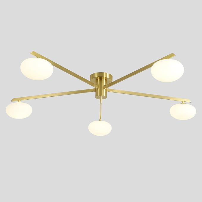 5 Lights Industrial Semi Flush Mount Ceiling Light Fixture Gold Modern Sputnik Chandelier Ceiling Light Fixtures Globe Sputnik Ceiling Lamp Glass Close to Ceiling Light Fixtures MCL05-GD