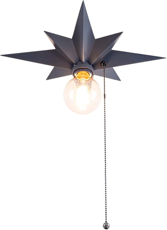 VILUXY Flush Mount Ceiling Light, Black Star Light Fixtures Ceiling with Pull Chain On/Off Switch for Hallway, Entryway, Study Room, Bedroom