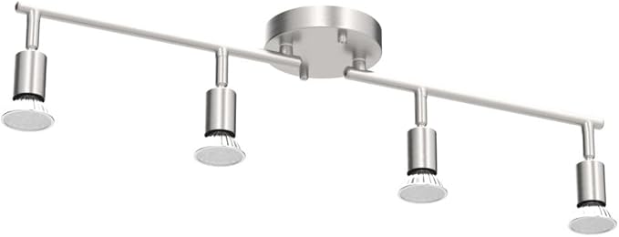 Unicozin LED 4 Light Track Lighting Kit, 24.8'' Matt Nickel 4 Way Ceiling Spot Lighting, Flexibly Rotatable Head, Modern Track Light Included 4 x LED GU10 Bulb (4W, Daylight White 5000K, 400LM)