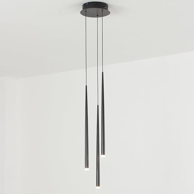 3 Lights Linear Pendant Light for Kitchen Island Dining Room,Black Cluster Pendant Light Fixture,3000K Dimmable by Traic,Dia 7.8 Inches