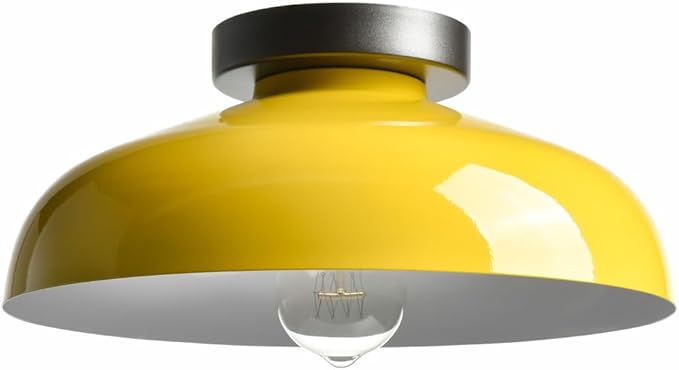 DIRYZON Macarons Yellow Ceiling Light Industrial Mount Fixture with 12-Inch Metal Shade for Bedroom Hallway Porch