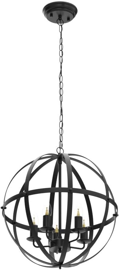 DLLT Pendant Light Metal, 5-Light Globe Pendant Lighting, Adjustable Hanging Ceiling Chandelier Light Flush Mount for Kitchen, Dining Room, Living Room, Hallway, Bedroom, Entryway, E12-Matte Black
