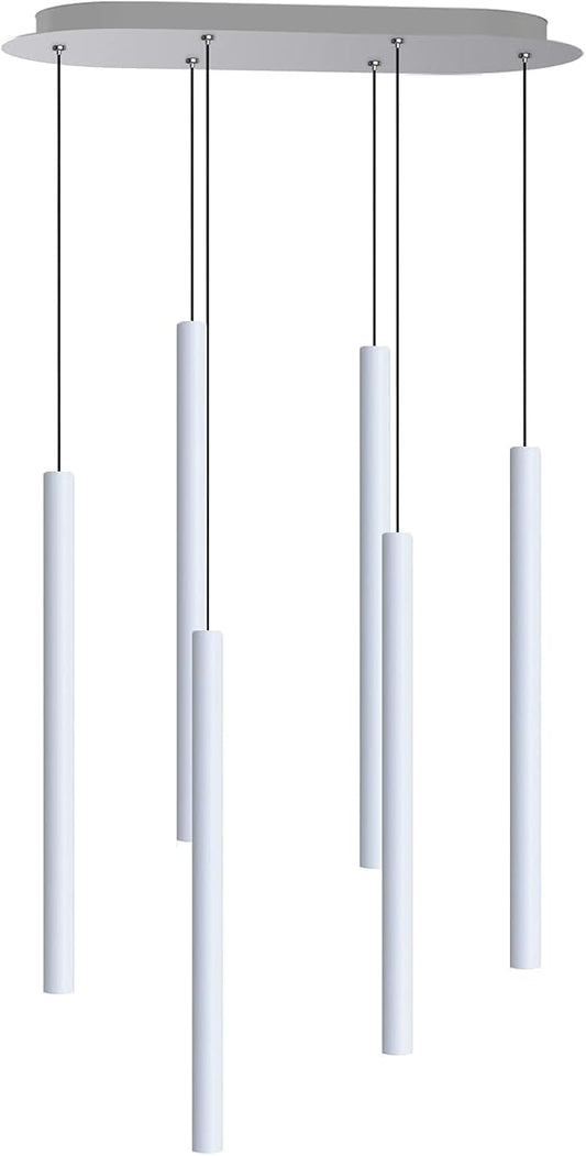 CANALIS 6 Mini Pendant Lighting White - LED Hanging Light Fixture for Kitchen Island, Bar, Foyer - Cluster Pendants - Dimmable, Adjustable Wire, Lamp Bulb Included