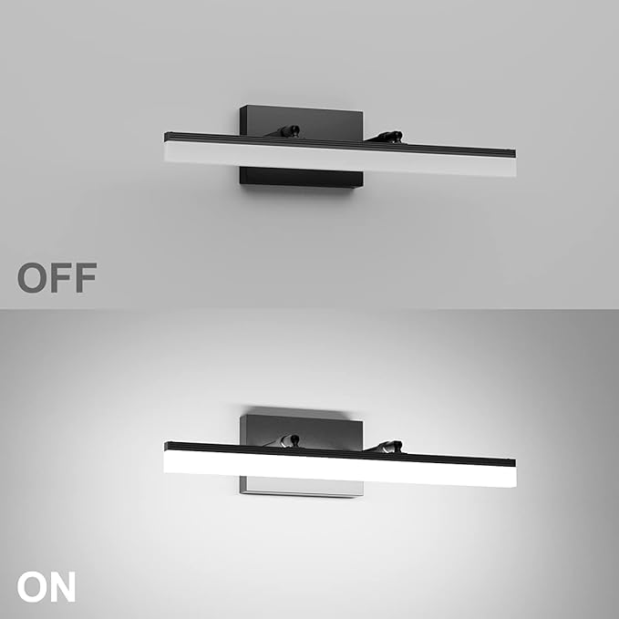Aipsun 19.7 inch Modern Black Vanity Light Adjustable LED Bathroom Light Fixture Over Mirror Rotatable Vanity Lighting 5500K
