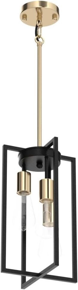 Industrial Farmhouse Pendant Lights,Rectangle 3-Light Modern Black and Golden Chandelier,Geometric Metal Cage Adjustable Rods Pendant Lighting Fixture for Kitchen Island Dining Room Living Room Foyer