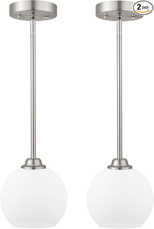 Modern Pendant Light Fixtures 2 Pack, Brushed Nickel Pendant Lights with Milk Frosted Shade,Pendant Lights Kitchen Island, Kitchen Pendant Lighting Over Island, Hanging Lights for Kitchen