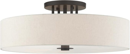 Livex Lighting Meridian - 6 Light Semi-Flush Mount in Modern Style - 30 Inches Wide by 11.25 Inches high-English Bronze Finish