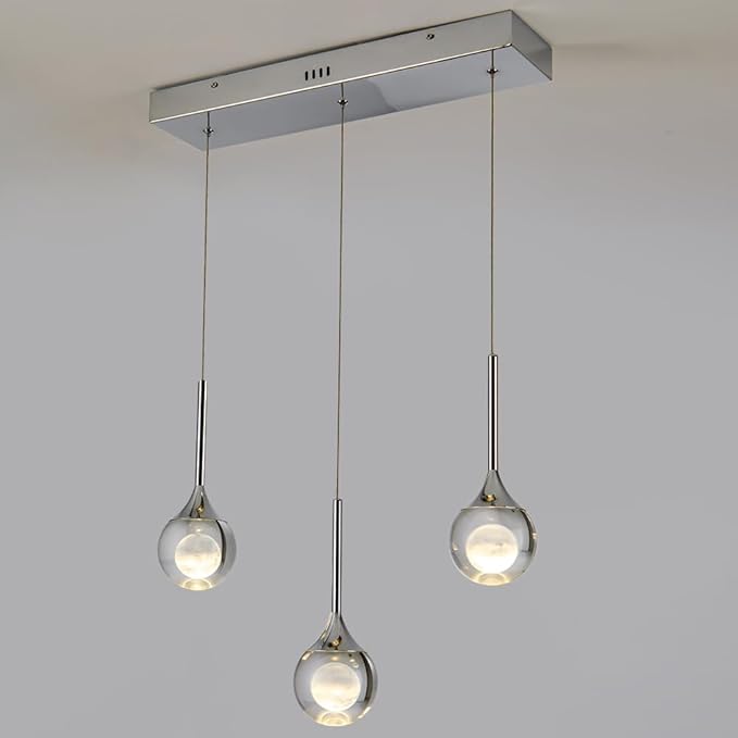 Sedelan 3 Lights Crystal Pendant Lights, LED Modern Moon Pendant Light Fixtures, Dimmable Chrome Pendant Lighting for Kitchen Island Bar Dining Room Living Room