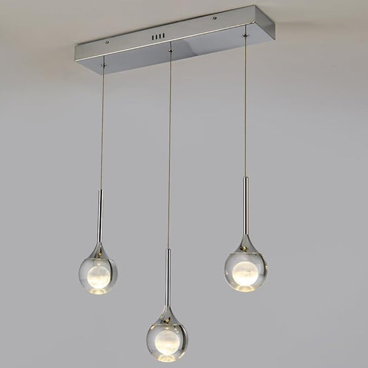 Sedelan 3 Lights Crystal Pendant Lights, LED Modern Moon Pendant Light Fixtures, Dimmable Chrome Pendant Lighting for Kitchen Island Bar Dining Room Living Room