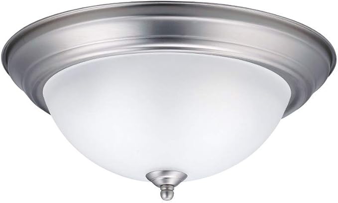 Kichler 8112NI Flush Mount Round Glass Ceiling Lighting, Brushed Nickel 2-Light (14" W x 6" H) 60 Watts, 13.25" Width