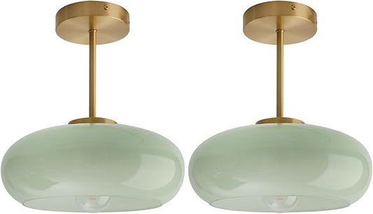 Milk Glass Ceiling Light Semi Flush Mount Ceiling Lights fixtures with Milk Green Glass Shade Mid Century Modern Flush Mount Lighting Gold Brass Close to Lamp for Hallway Kitchen Sink