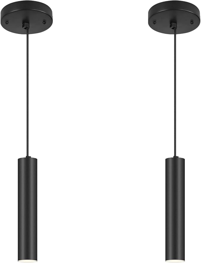Modern Black-on-Gold Cylindrical Chandelier, 1-Light Pendant with Adjustable Cord, Matching GU10 Socket for Living Room, Bedroom and Dining Room (2 Pack)