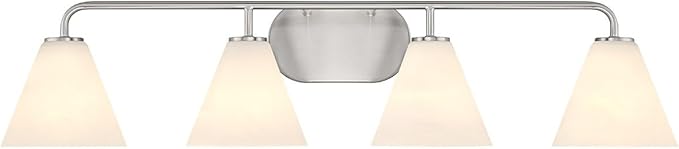 Savoy House 8-2988-4-SN Blair Traditional Vintage White Strie Glass Bathroom Vanity Wall Light, 4-Light 240 Total Watts, 8" H x 35" W, Satin Nickel